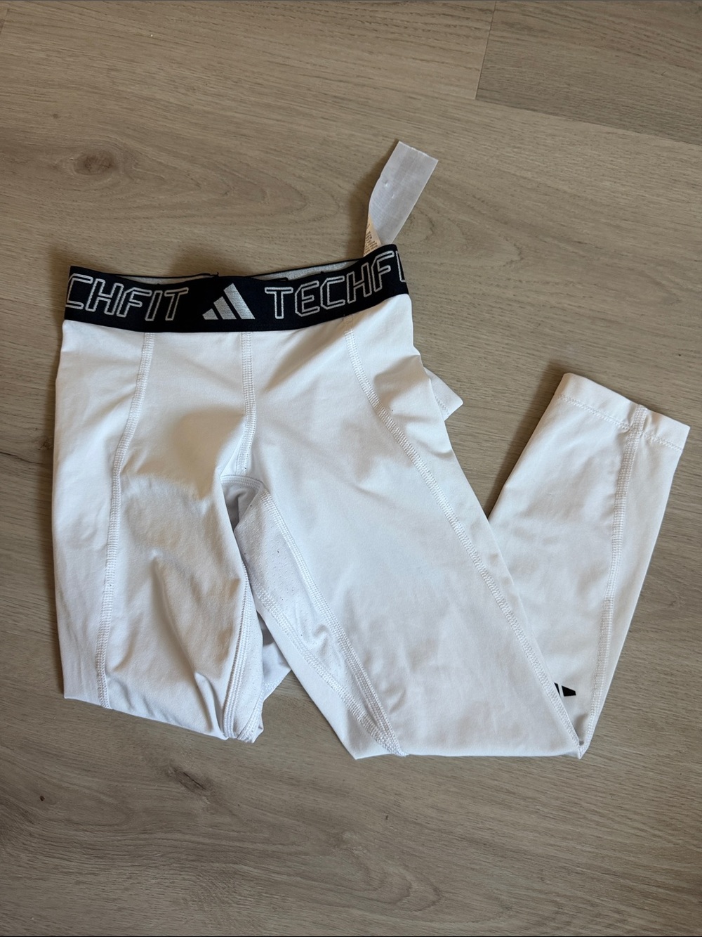 adidas Kids TECHFIT White Compression Leggings with Black Waistband